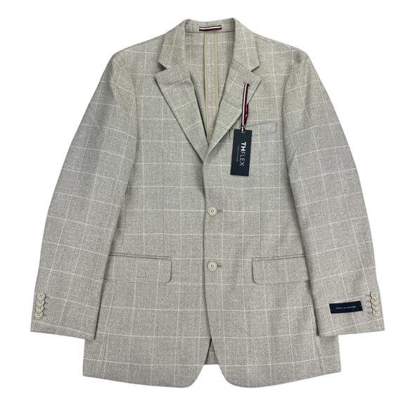 Tommy Hilfiger Mens TH Flex Gene Modern Fit Windowpane Sport Coat Tan Cream 38R - Picture 1 of 5